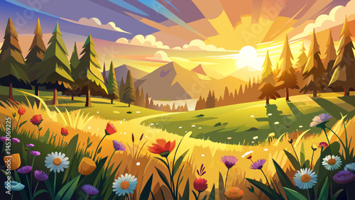 A meadow kissed by golden rays,
Dances bright in summer's gaze.
Wildflowers glow in morning light,
A dream of color, pure and bright.