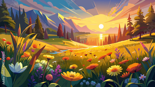 A meadow kissed by golden rays,
Dances bright in summer's gaze.
Wildflowers glow in morning light,
A dream of color, pure and bright.