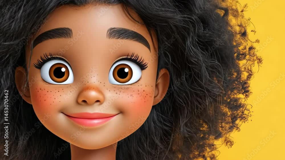 A lovable girl with dark skin, sparkling big eyes, and the brightest smile that lights up the room. A lovable girl with dark skin, sparkling big eyes, and the brightest smile that lights up the room.