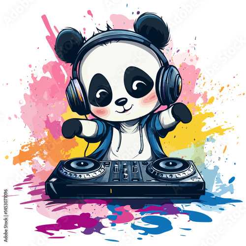 Stocke's design combines modern music elements with a cartoon character, either a DJ or musician, in a funky and upbeat style that boasts bold and bright colors