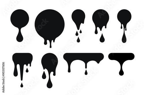 Drip paint circle melt chocolate. Splash vector drop sauce ink liquid round blob black splatter.