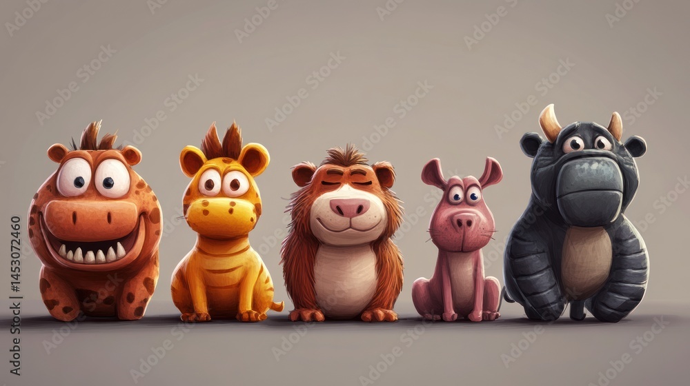 Fototapeta premium Cute cartoon animals in a row (13)