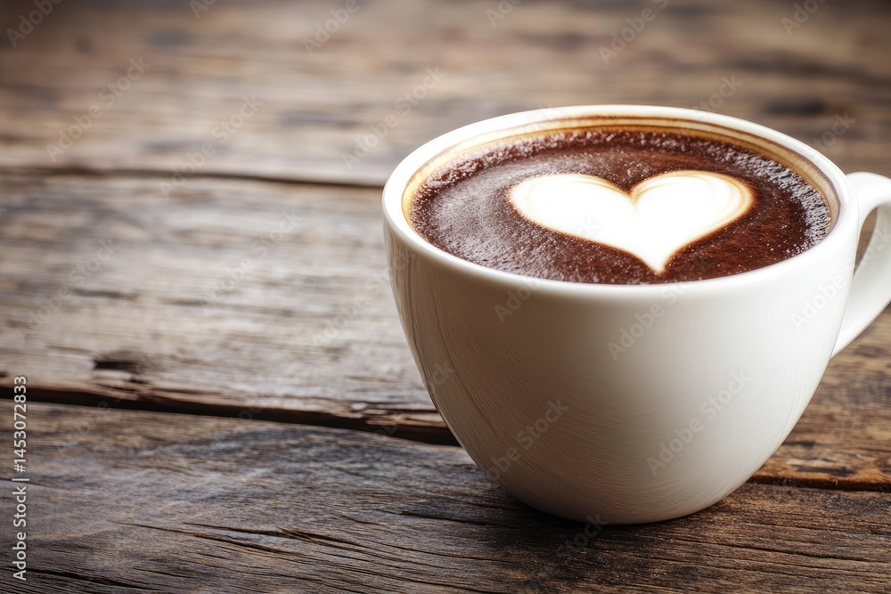 Latte art heart on wooden table Latte art heart on wooden table