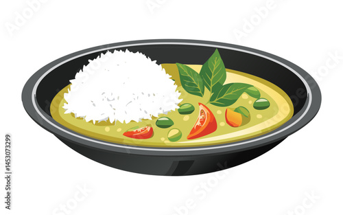 rice with vegetables soup in plate - vector illustration