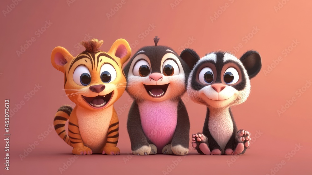 Obraz premium Cute cartoon animals posing together