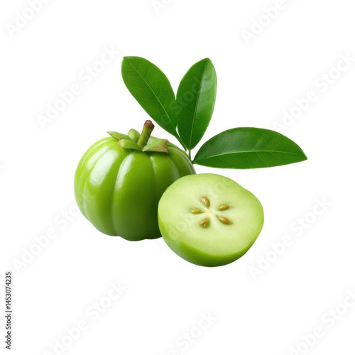 Garcinia cambogia fruit and slice on white background csvgen