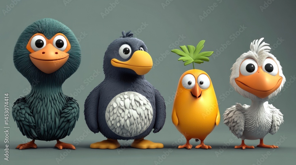 Fototapeta premium Cute cartoon birds in a row (3)