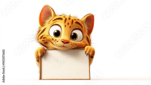 Cute cartoon cat holding blank sign