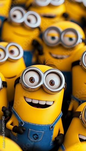 minions during scrum, minion style, cute, stock photo