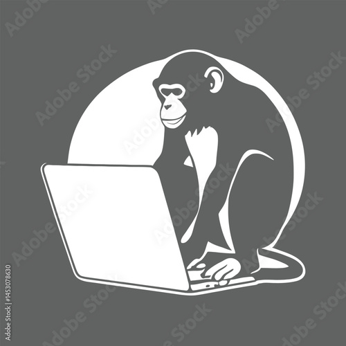 Chimpanzee on Laptop - Vector Illustration for Graphic Design