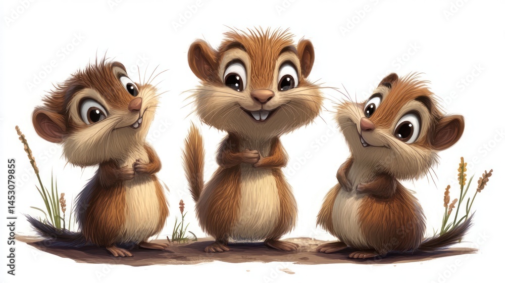 Fototapeta premium Cute cartoon chipmunks
