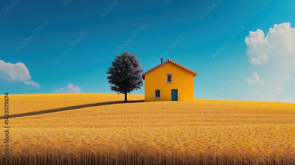 Yellow House in a Golden Wheat Field Yellow House in a Golden Wheat Field