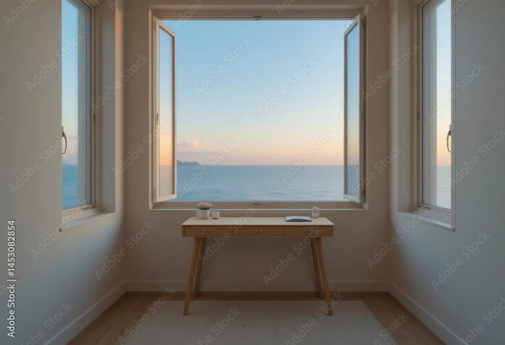 Fototapeta premium modern office with big window ocean view