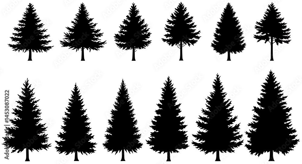 Fototapeta premium Elegant Black Silhouette Pine Tree Collection AI Generated