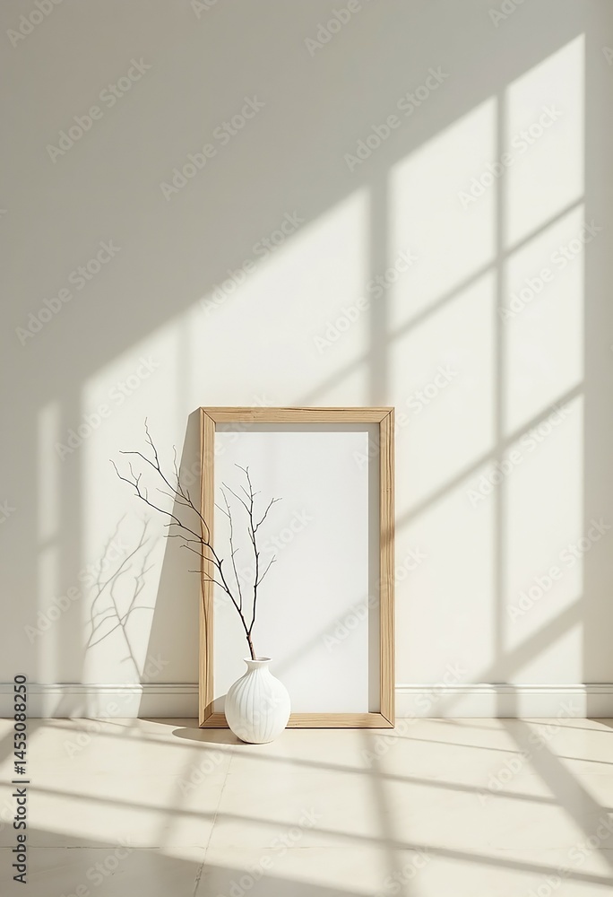 Naklejka premium blank Photo Frame Against Warm and Inviting Room with Simple Decor Elements