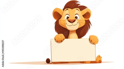 Cute cartoon lion holding blank sign (9)