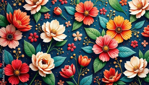 Intricate floral textile design, perfect for apparel or home decor , repeat, pattern