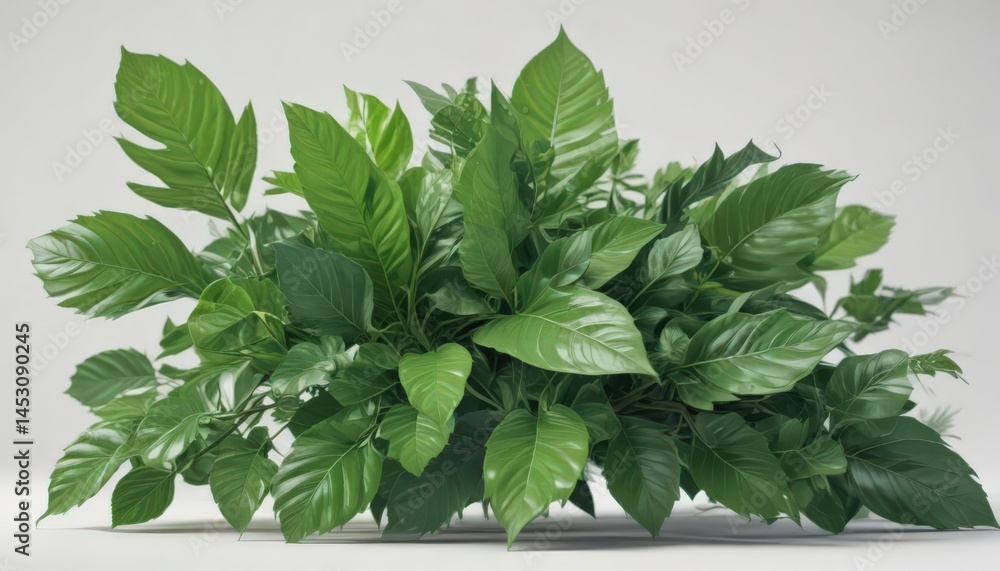 Fototapeta premium Vibrant green leaves, crisp detail, white background, visual, plant