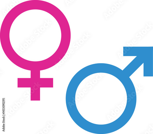 Male female sign, men and women pink and blue symbol, gender icon in flat style.Vector design isolated on white background.