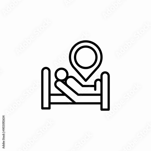 person lying in bed geolocation pin icon sign vector