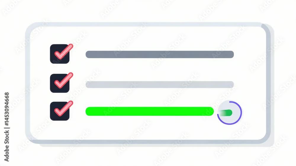 Visual Checklist with Ticking Icons and Progress Bar Illustrating Achievement Goals in 4K Quality Visual Checklist with Ticking Icons and Progress Bar Illustrating Achievement Goals in 4K Quality