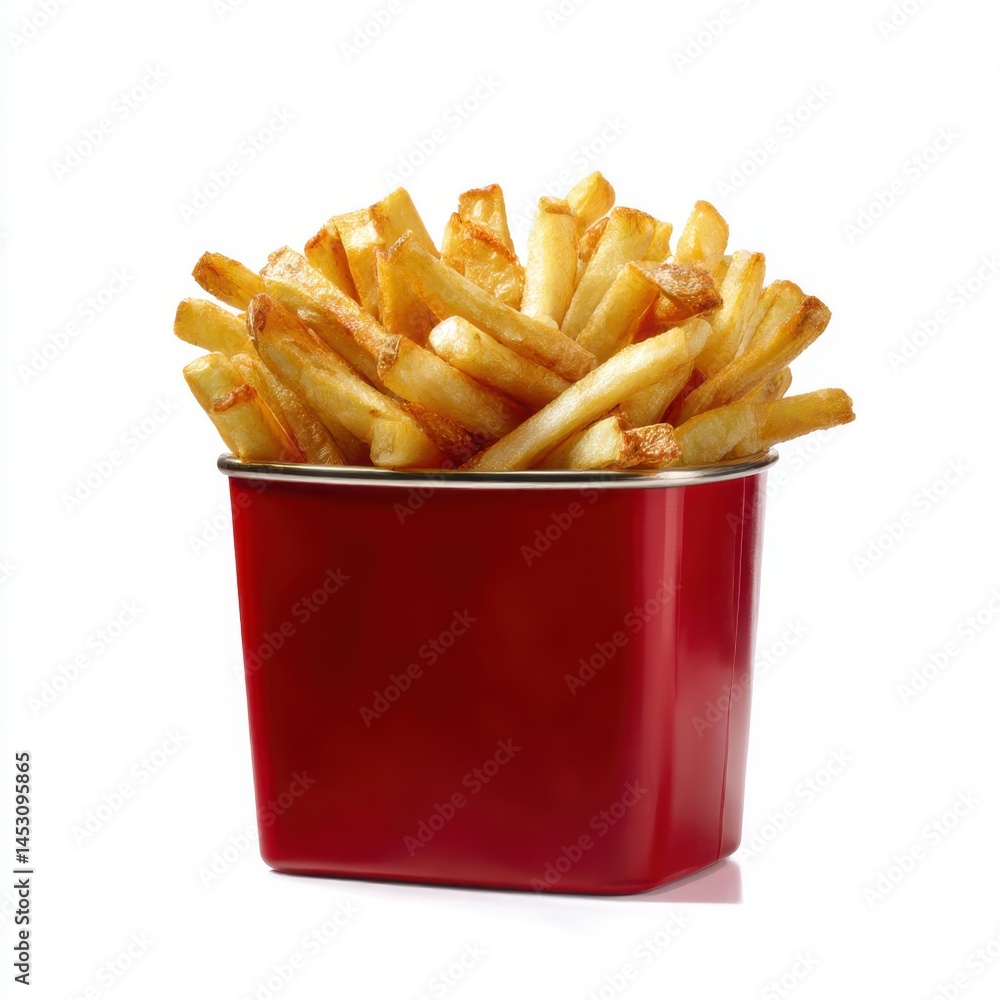 French fries in a red container isolated on white background French fries in a red container isolated on white background