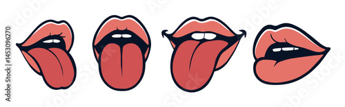 Mouth vector tongue open lip smile red kiss shape. Sexy mouth flat lipstick woman illustration female tongue design isolated,