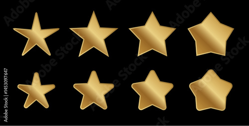Gold star vector icon award review. Golden star 3d rank metal element background.
