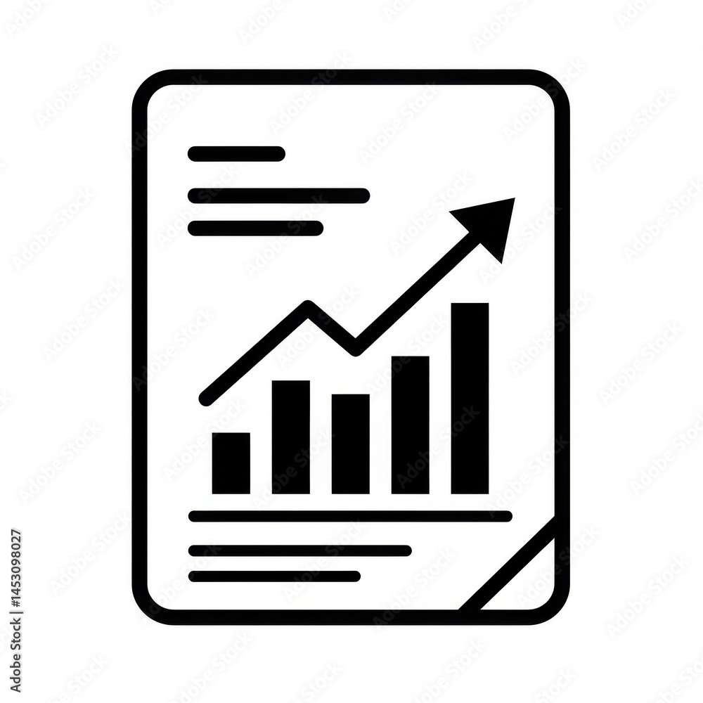 Graph report with arrow icon on white background Graph report with arrow icon on white background