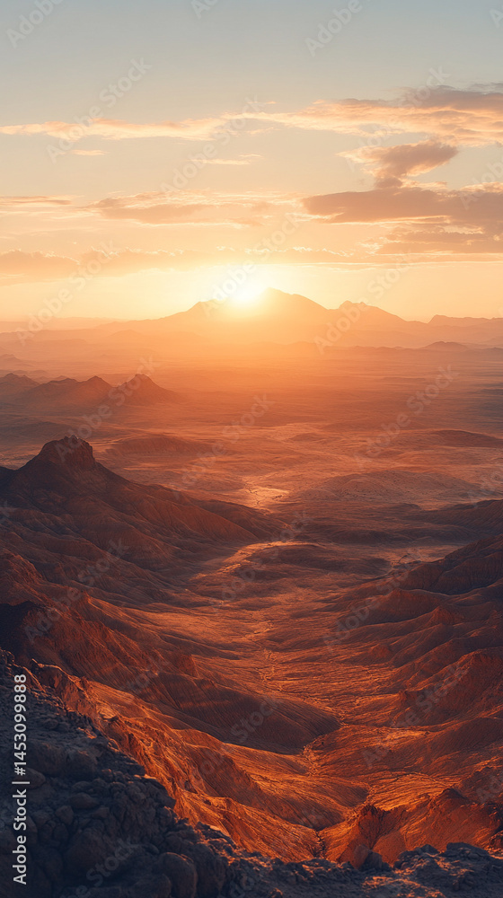 Naklejka premium Aerial view of the Bentonite Hills after sunset showcasing the striking multi-colored layers of clay and sediment near the Mars Desert Research Station in Utah, highlighting natural geological formati