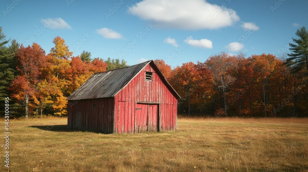 Red Barn Autumn Meadow Scenic Landscape Red Barn Autumn Meadow Scenic Landscape