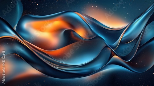 Abstract Cosmic Waves: A Symphony of Blue and Orange