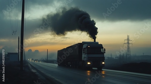 Thick Black Diesel Exhaust Emissions Rising from a Truck, Contributing to Air Pollution and Environmental