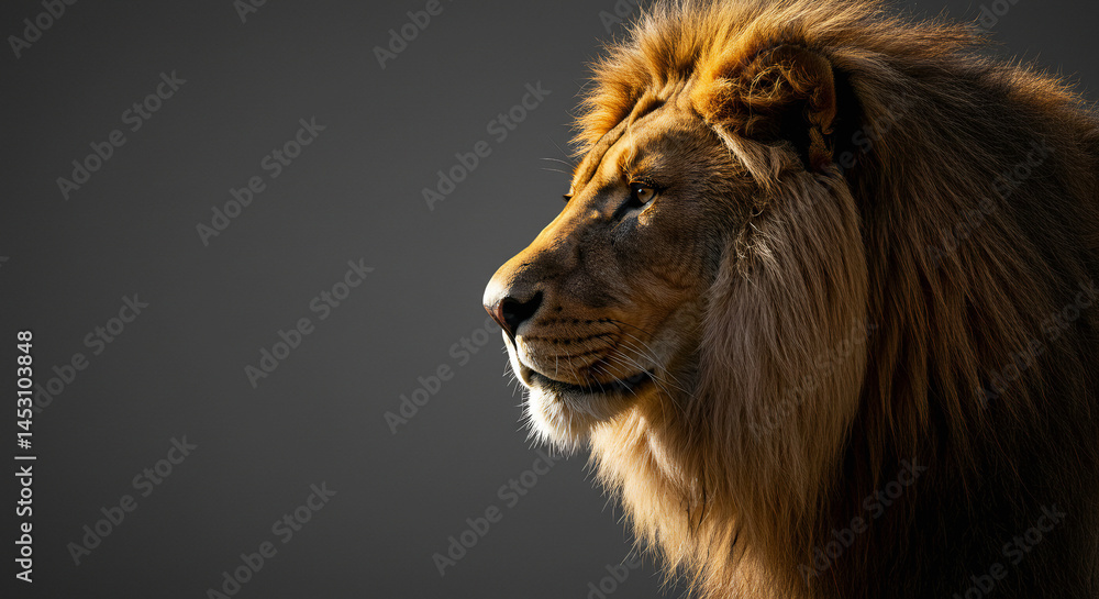Naklejka premium Majestic Lion Portrait with a Full Mane in Soft Light