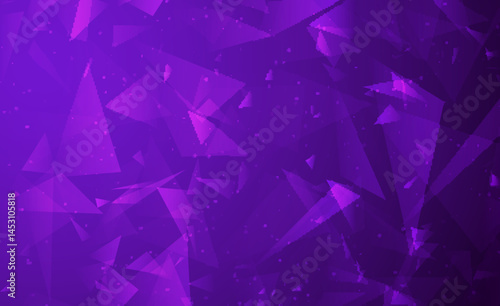 Abstract purple geometric background with transparent triangle shapes and subtle particle texture for modern futuristic digital designs