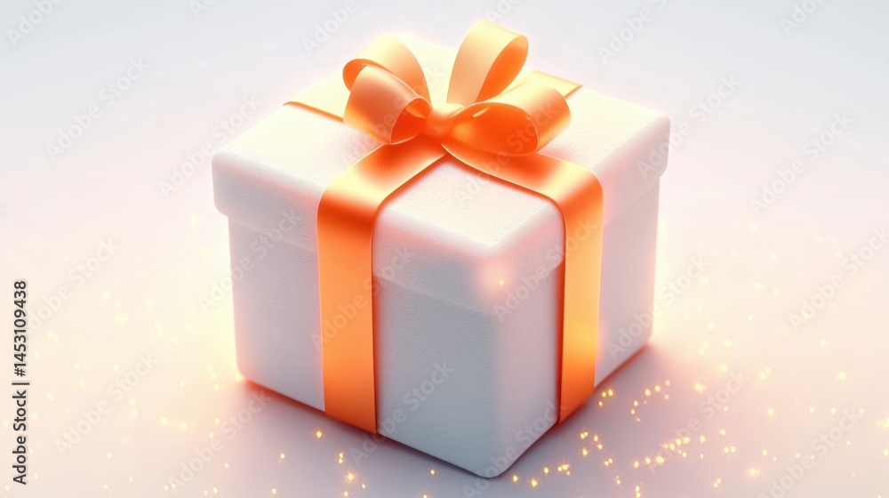 A white gift box with an orange ribbon A white gift box with an orange ribbon