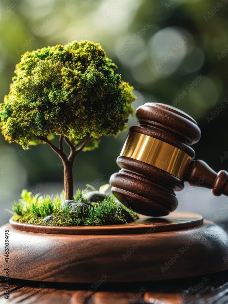An ecological courtroom scene, symbolizing environmental protection