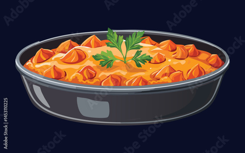 Sweet potato casserole in platter - vector illustration