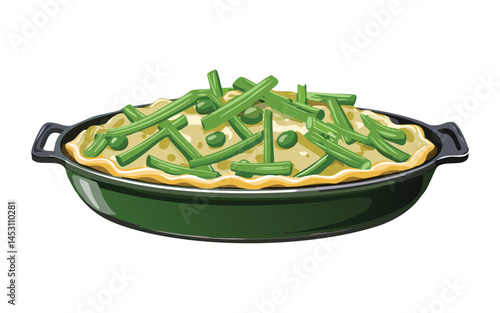 bowl of green beans cooked menu - vector illustration
