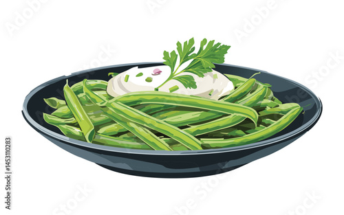 fresh green beans with mayonaise - vector illustration