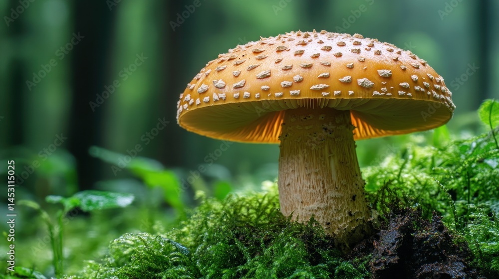 Fototapeta premium Enchanted Forest Fungi: A Macro View of a Yellow Mushroom