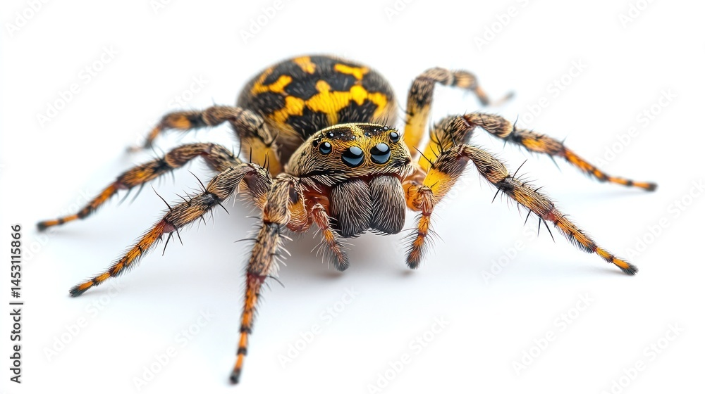 Closeup portrait of a venomous spider with a menacing and aggressive appearance showcasing its fangs hairy legs and intimidating posture Closeup portrait of a venomous spider with a menacing and aggressive appearance showcasing its fangs hairy legs and intimidating posture