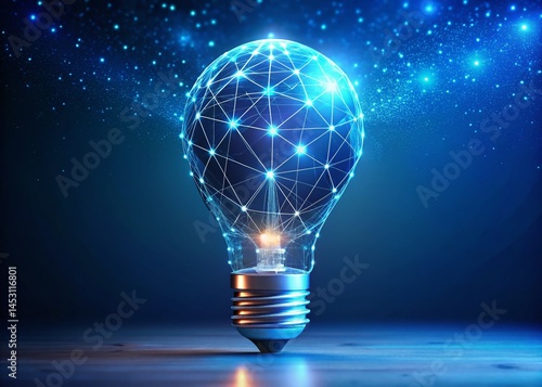 Abstract Blue Low Poly Lightbulb Design with Connecting Dots - Futuristic Fashion Photography