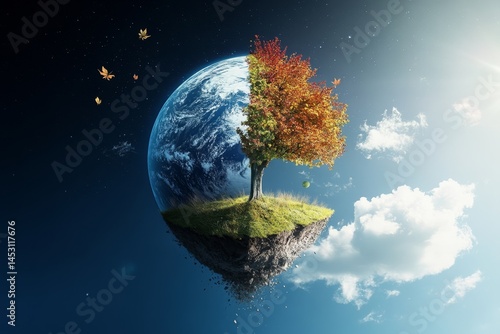 Obraz na płótnie The Earth on a leaf symbolizing hope and environmental conservation. w salonie