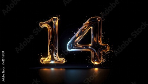 Illuminated Number 14 in a Dark Background