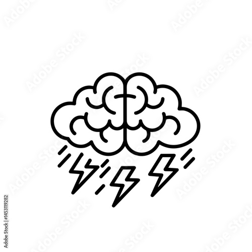 Anger - the brain as a storm cloud with lightning bolts and energy waves   icon illustration