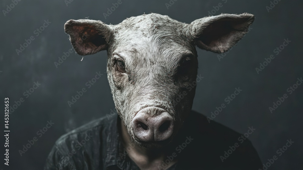 Fototapeta premium Pig Mask Enigma: A Dark Portrait of Human Identity