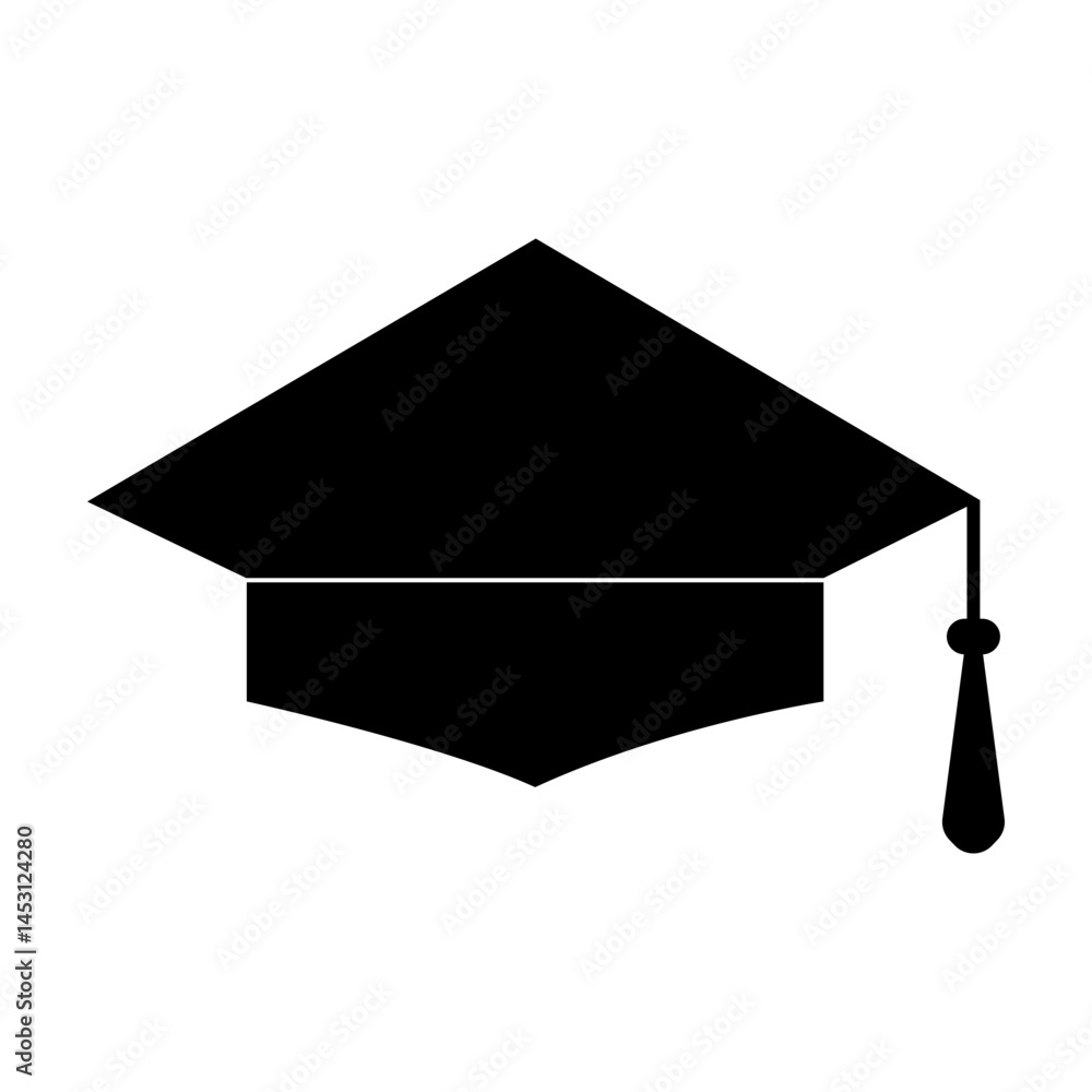 Graduation hat vector icon isolated on white. Academic hat with tassel. Element of design for banner, poster, sticker, flyer, logo design, etc.
