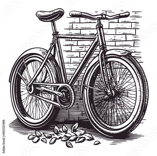 Retro Style Bicycle Illustration with Detailed Line Work Design