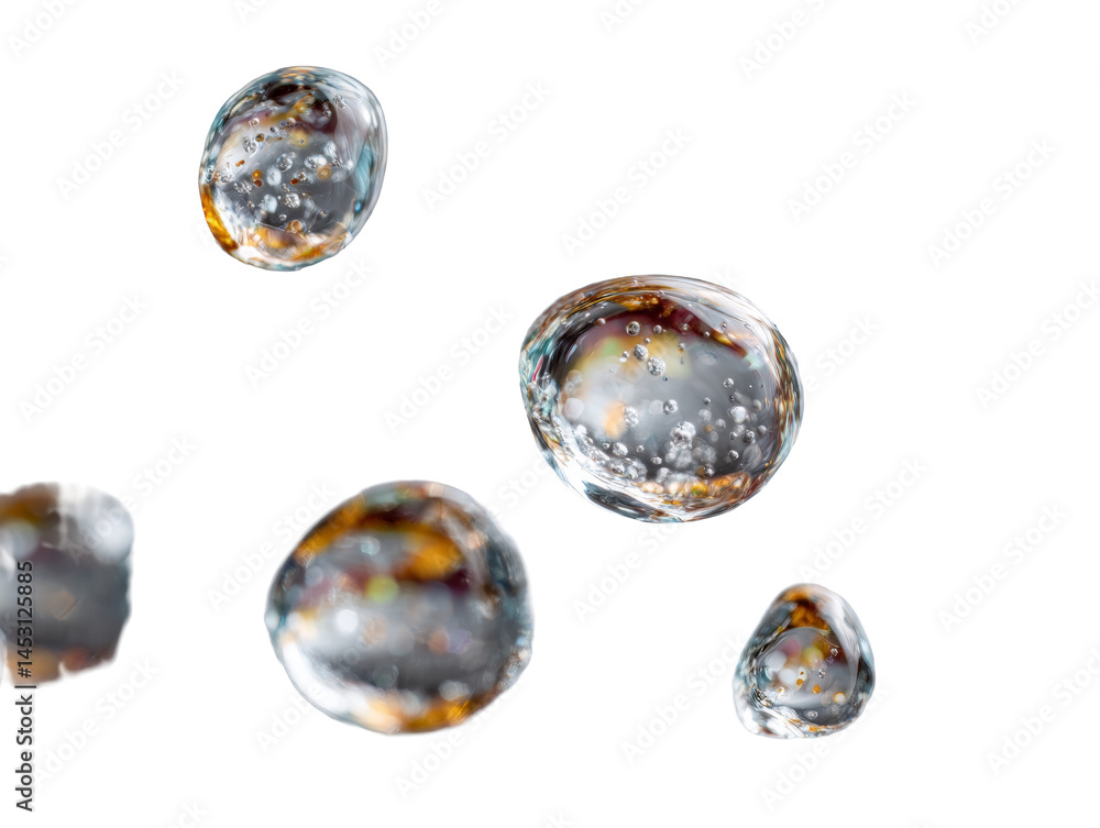 Top spiral of floating droplets highlighting surface tension Top spiral of floating droplets highlighting surface tension